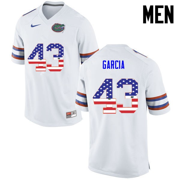 Florida Gators Men #43 Cristian Garcia College Football Jersey USA Flag Fashion White